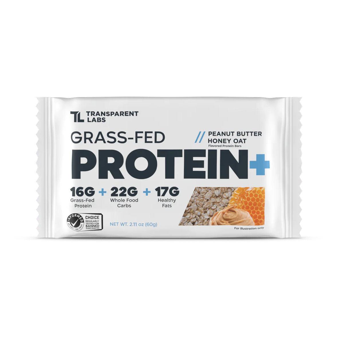 Transparent Labs Grass-Fed Protein+ Bars-Single Bar (60 g)-Peanut Butter Honey Oat-N101 Nutrition
