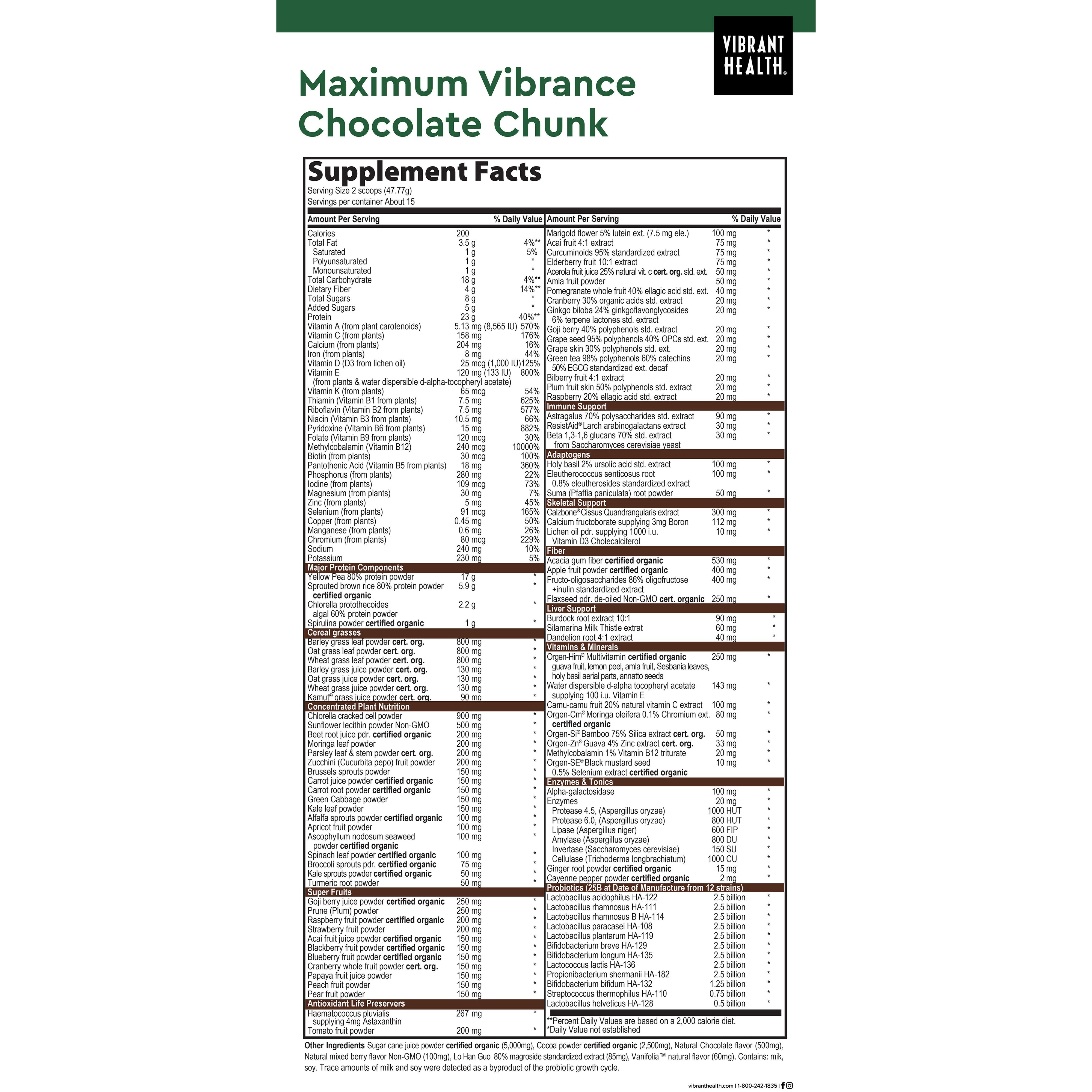 Vibrant Health Maximum Vibrance - Chocolate Chunk-N101 Nutrition