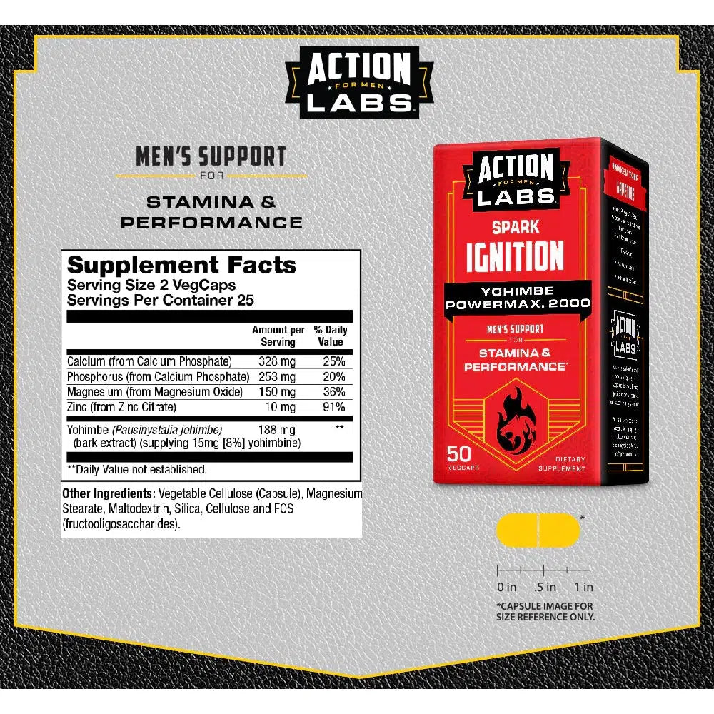 Action Labs For Men Spark Ignition Yohimbe PowerMax 2000-50 VegCaps-N101 Nutrition