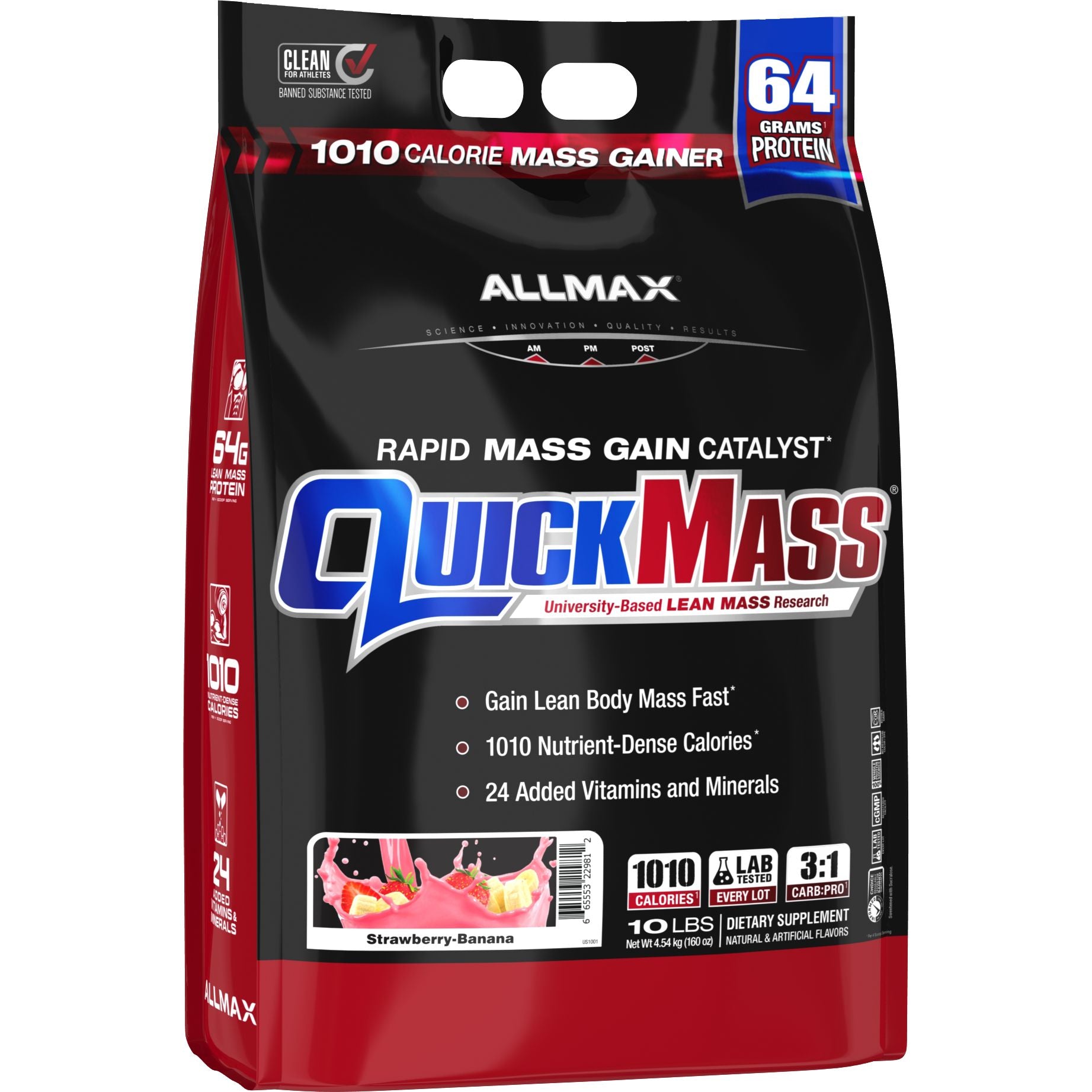 ALLMAX QuickMass-10 lbs-Strawberry Banana-N101 Nutrition