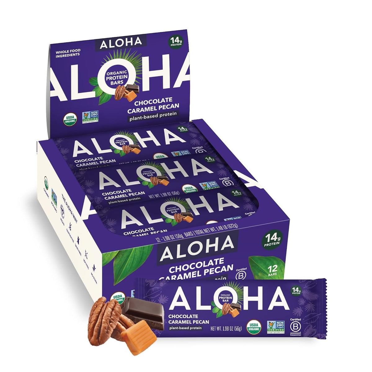 ALOHA Organic Plant-Based Protein Bars-Box (12 bars)-Chocolate Caramel Pecan-N101 Nutrition
