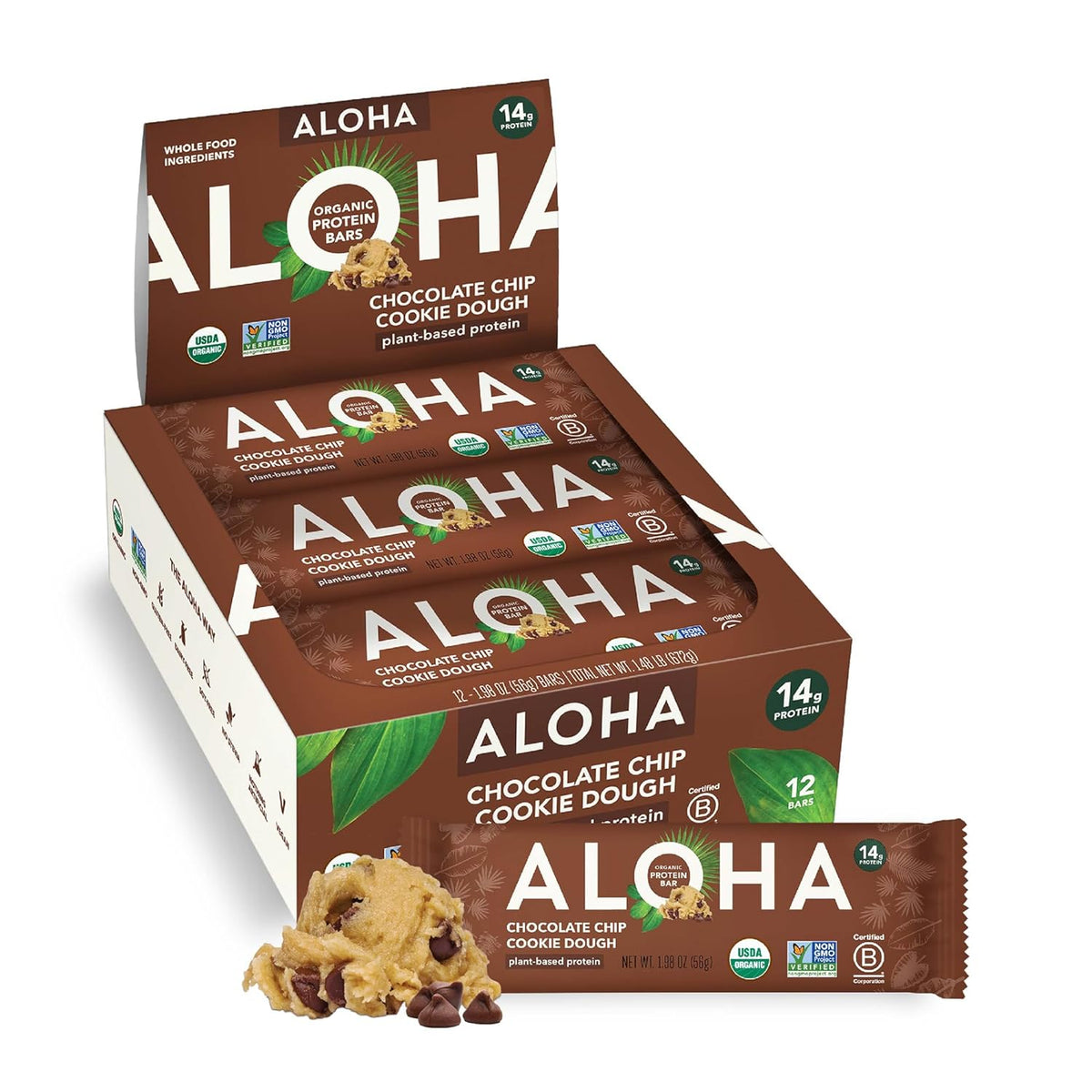 ALOHA Organic Plant-Based Protein Bars-Box (12 bars)-Chocolate Chip Cookie Dough-N101 Nutrition
