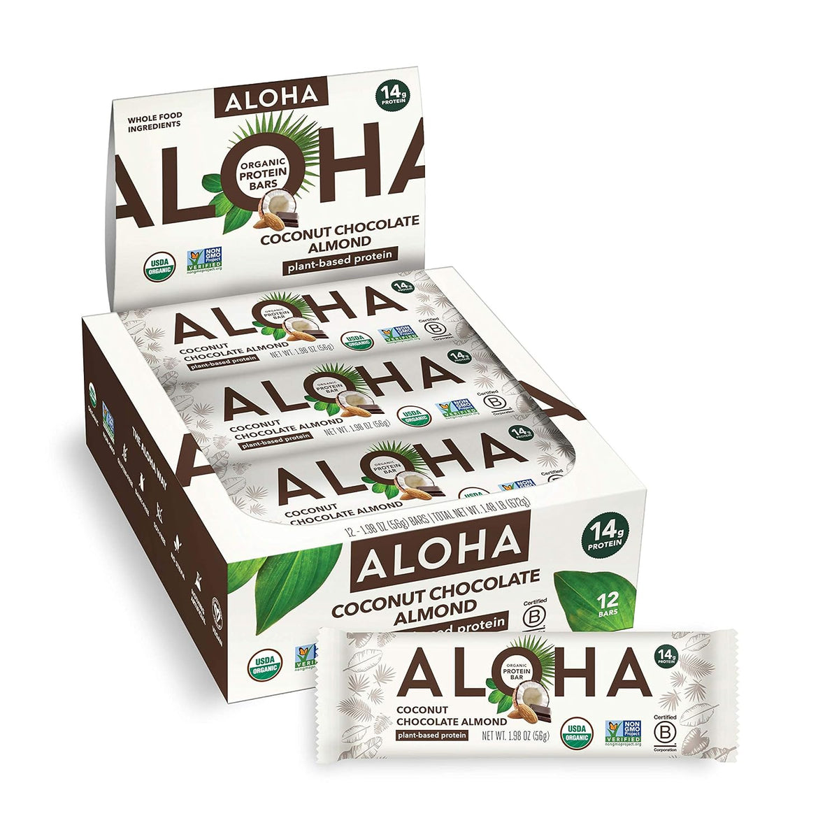 ALOHA Organic Plant-Based Protein Bars-Box (12 bars)-Coconut Chocolate Almond-N101 Nutrition