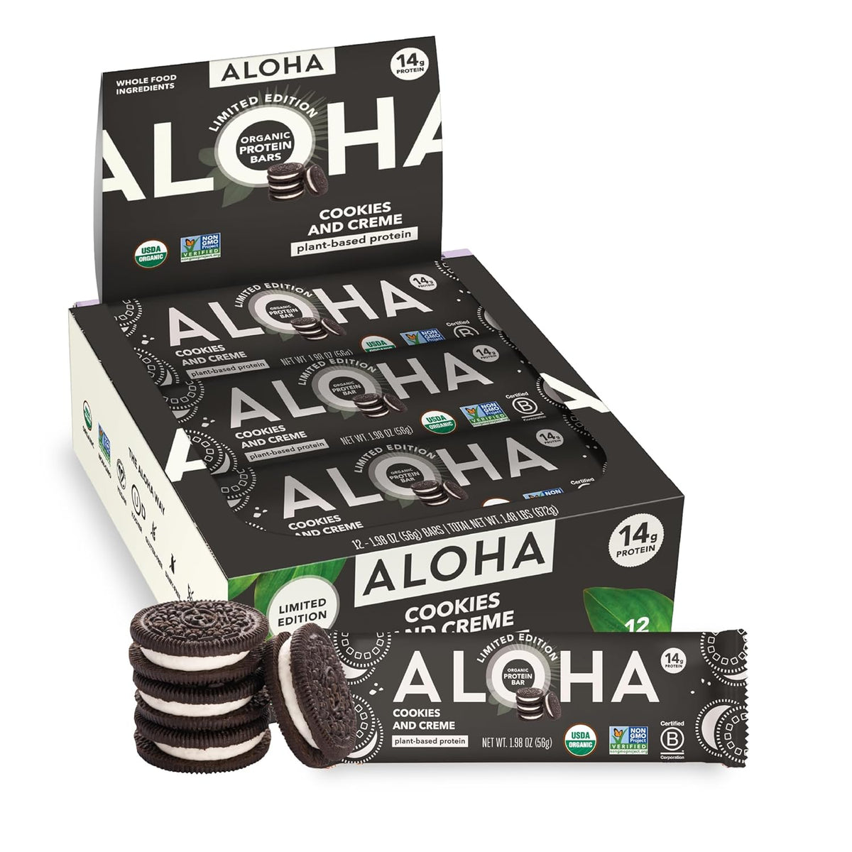 ALOHA Organic Plant-Based Protein Bars-Box (12 bars)-Cookies and Creme-N101 Nutrition