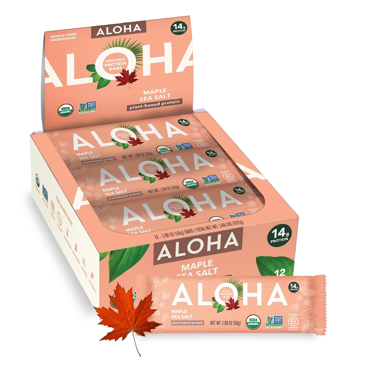 ALOHA Organic Plant-Based Protein Bars-Box (12 bars)-Maple Sea Salt-N101 Nutrition