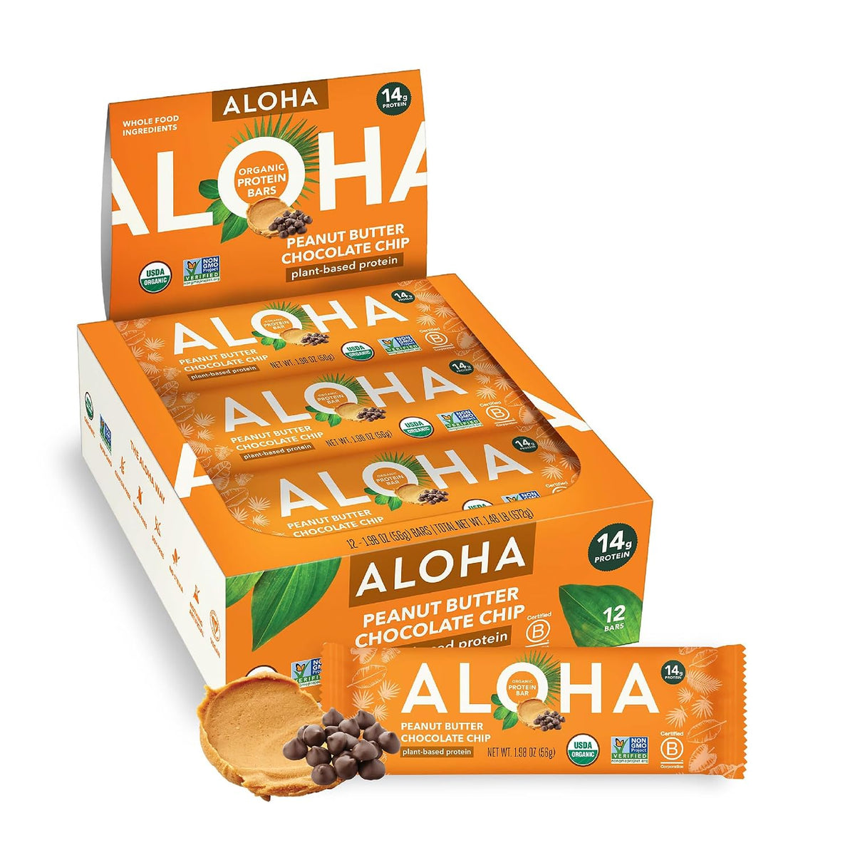 ALOHA Organic Plant-Based Protein Bars-Box (12 bars)-Peanut Butter Chocolate Chip-N101 Nutrition
