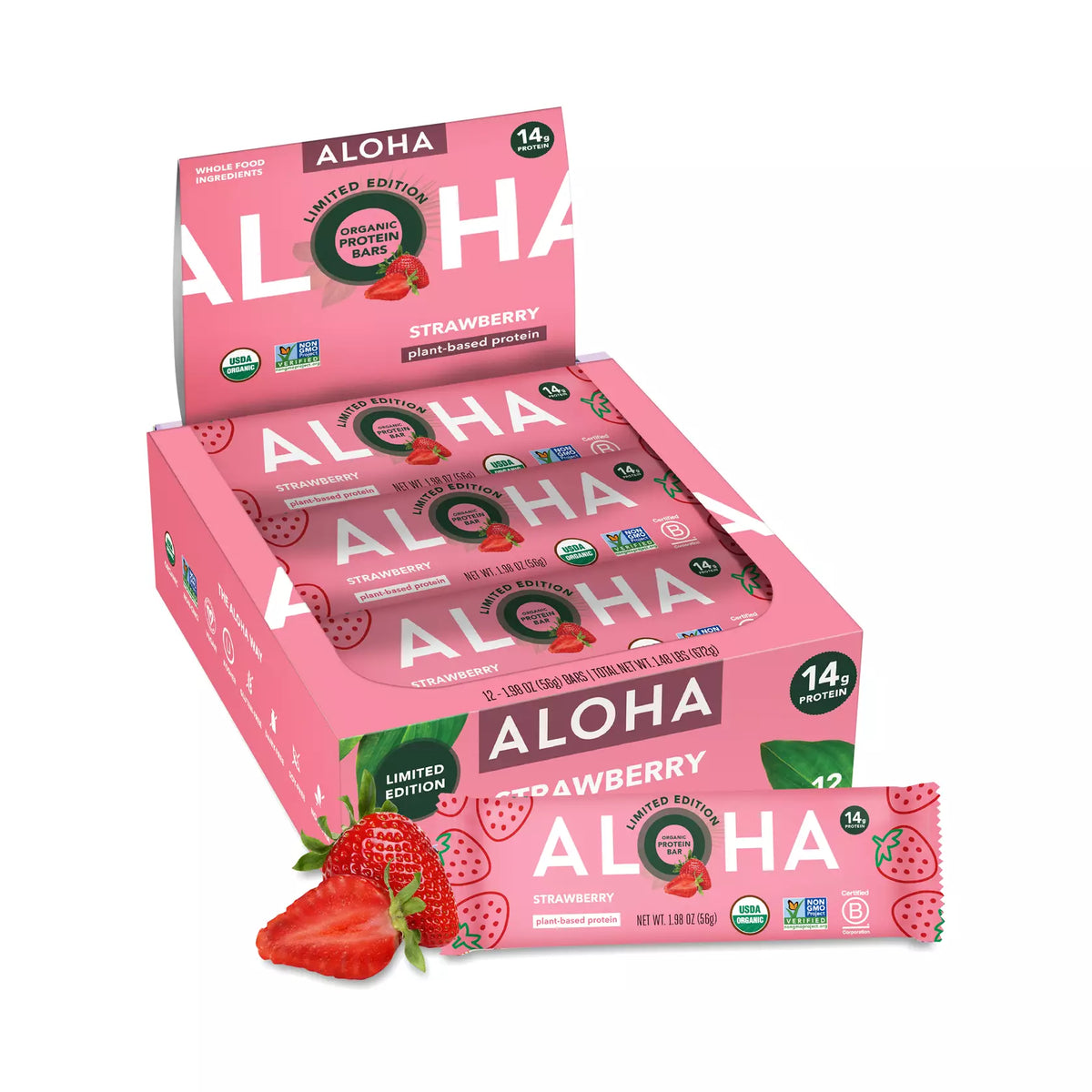 ALOHA Organic Plant-Based Protein Bars-Box (12 bars)-Strawberry-N101 Nutrition