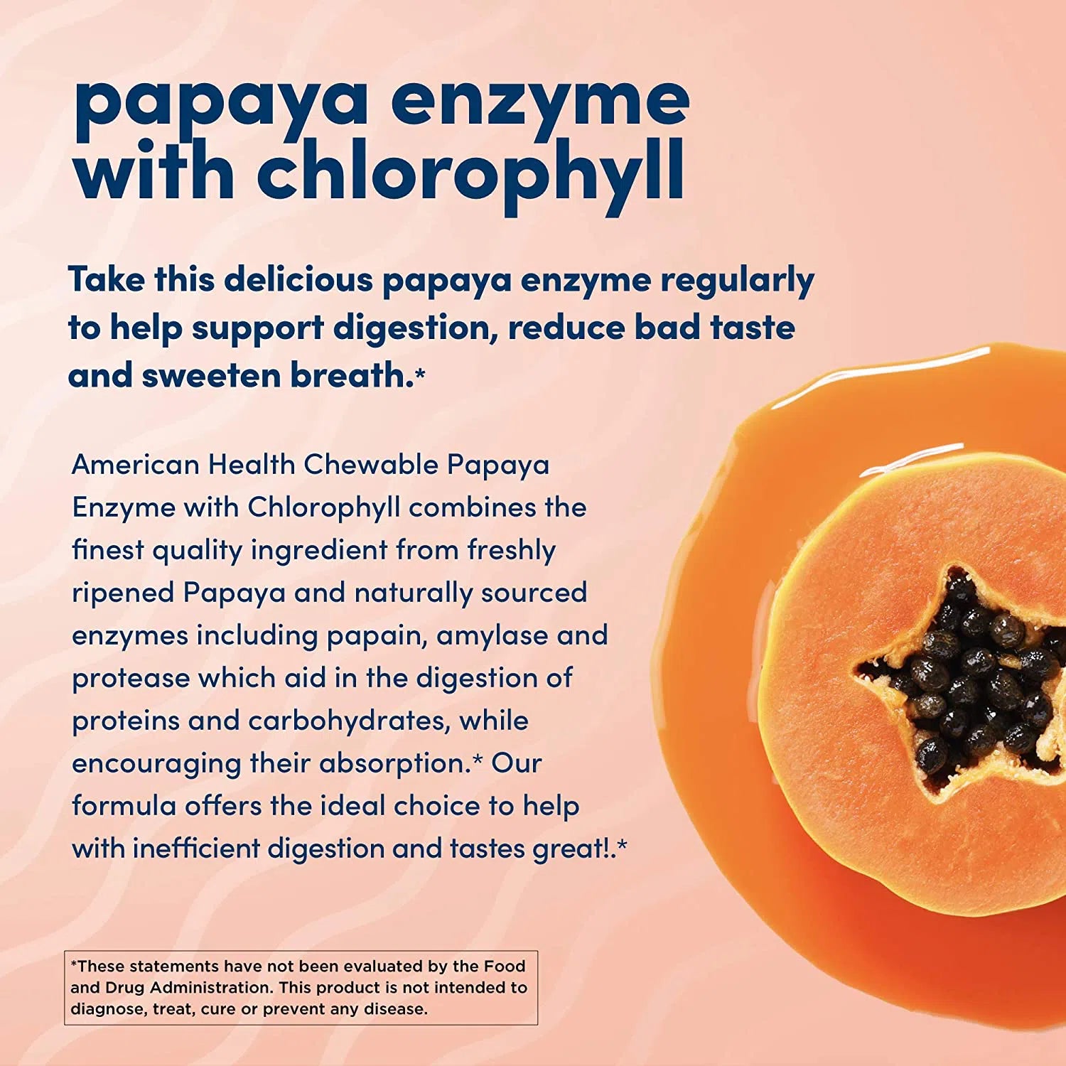 American Health Chewable Papaya Enzyme with Chlorophyll-600 tablets-N101 Nutrition