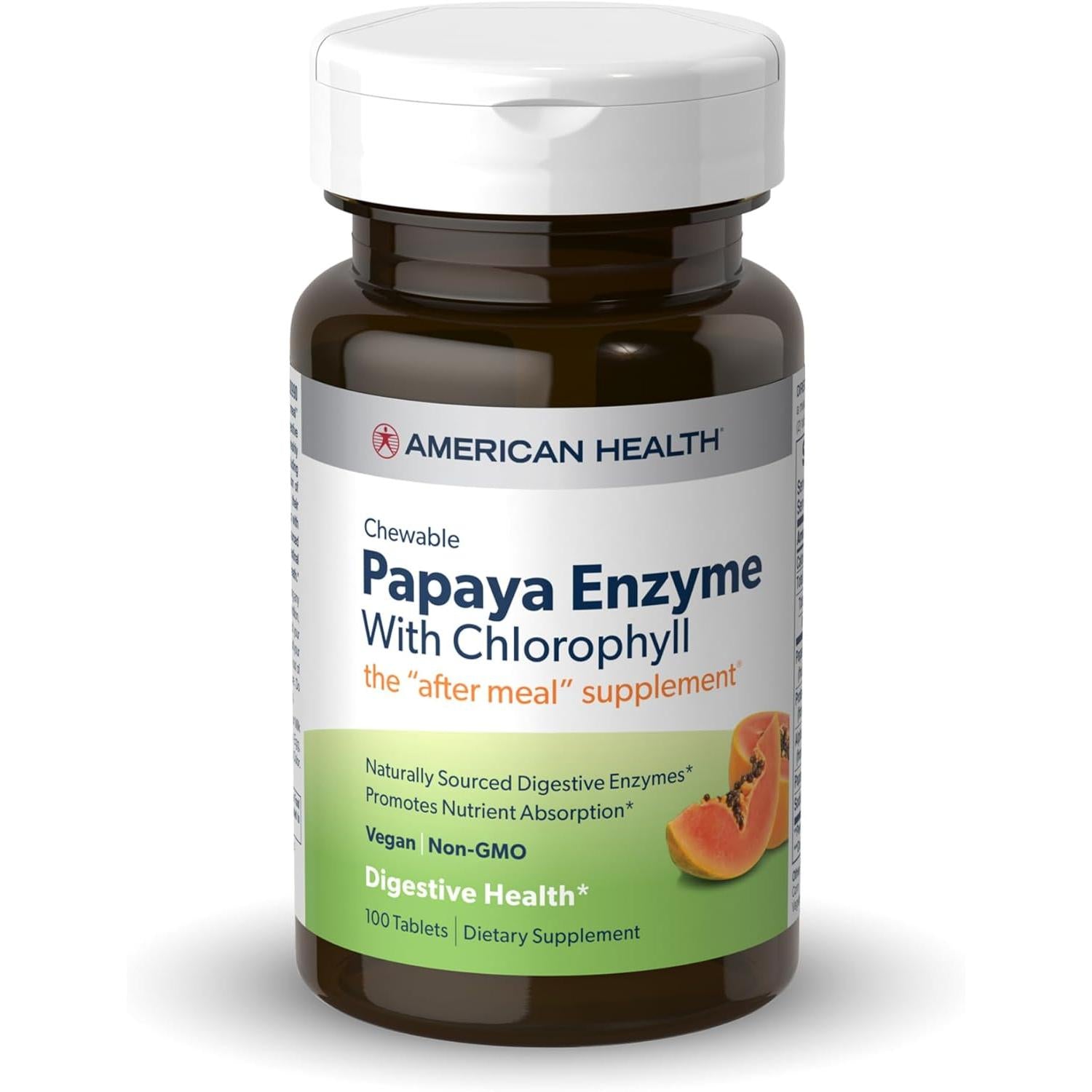 American Health Papaya Enzyme with Chlorophyll-100 chewable tablets-N101 Nutrition