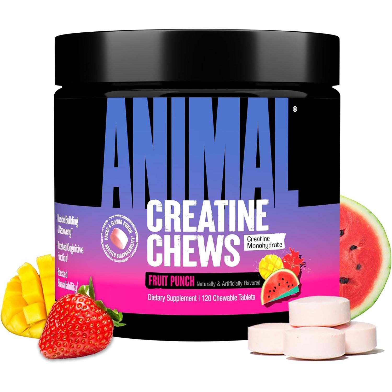 Animal Creatine Chews-120 chewable tablets-Fruit Punch-N101 Nutrition