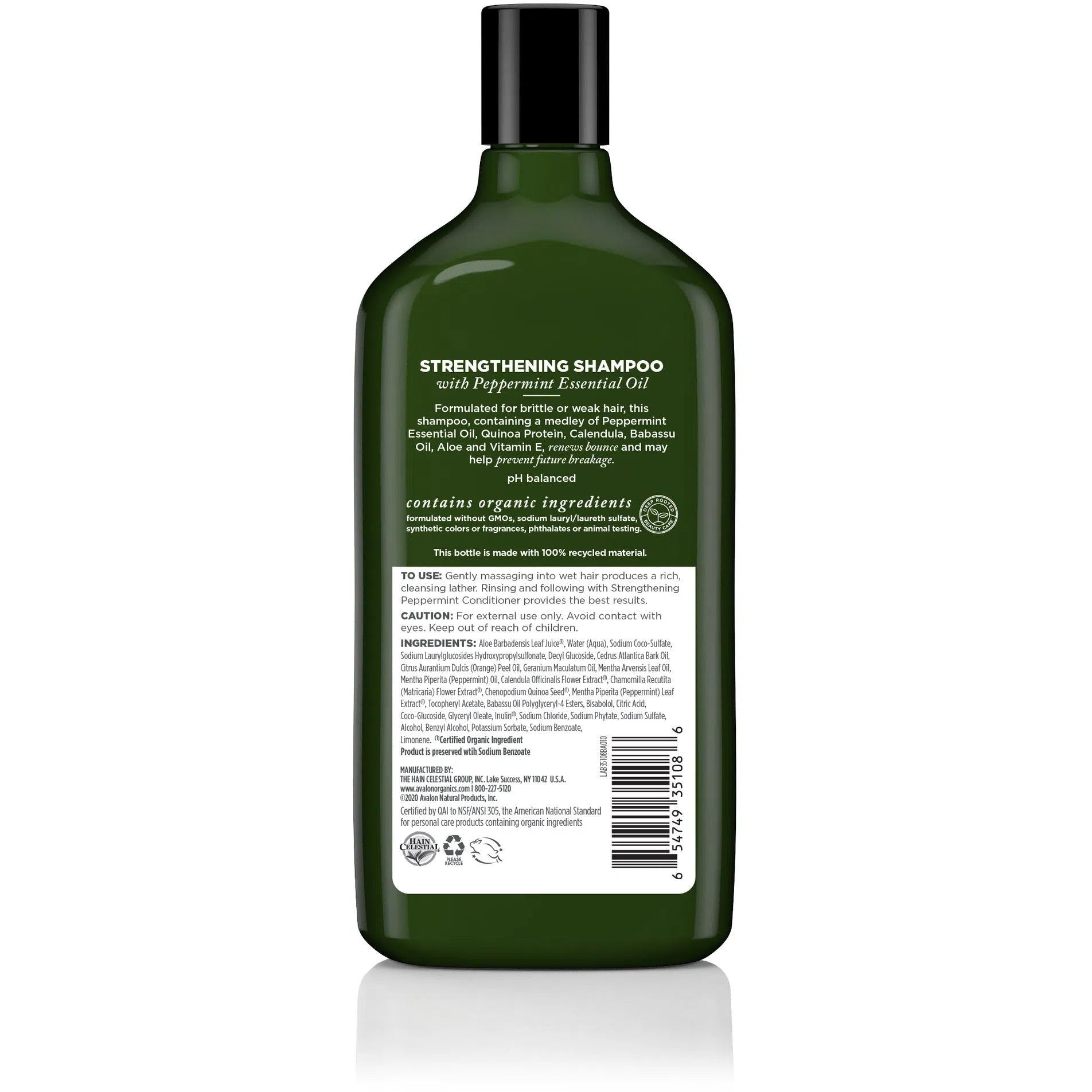 Avalon Organics Strengthening Peppermint Shampoo-11 fl oz (325 mL)-N101 Nutrition