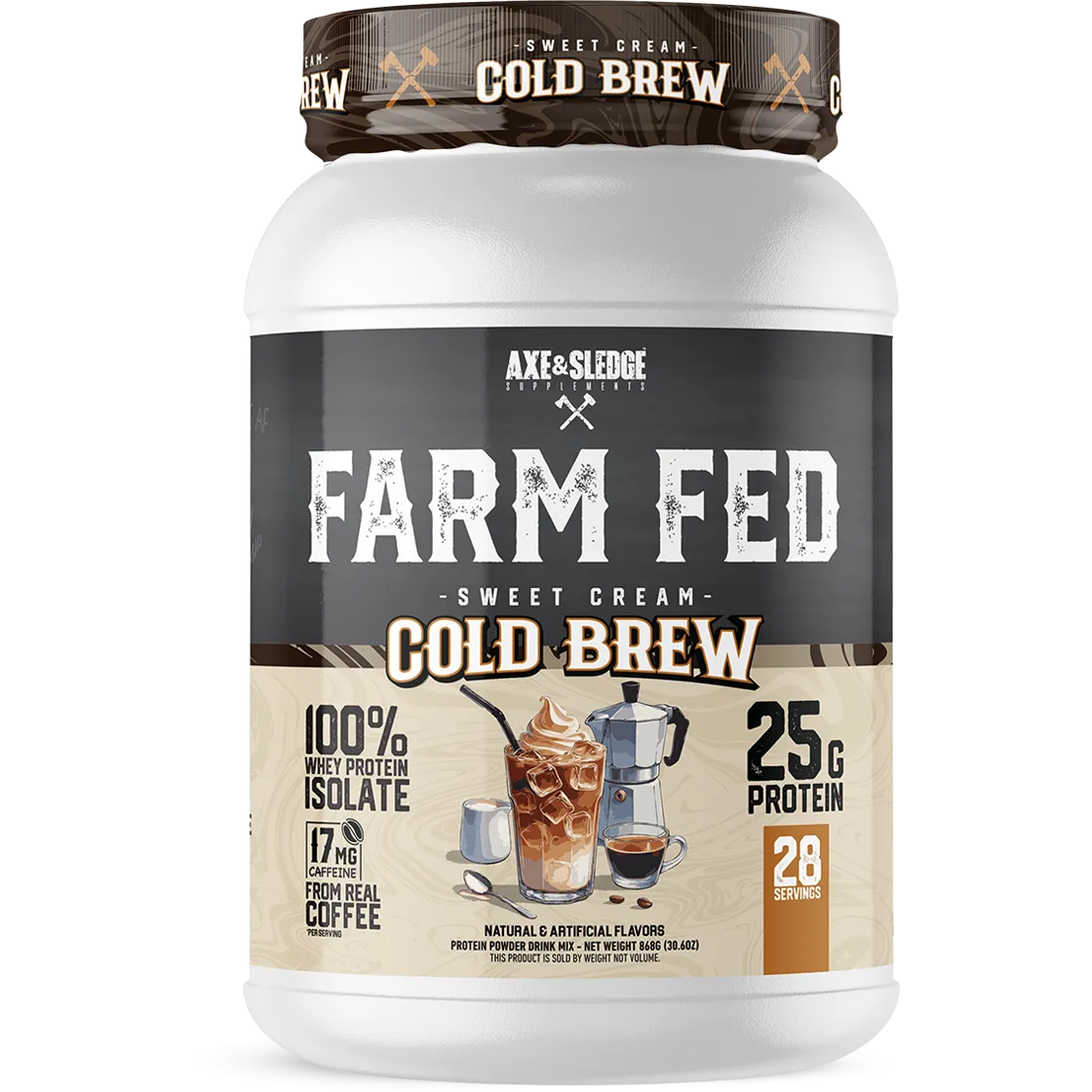 Axe & Sledge FARM FED 100% Whey Protein Isolate-28 servings-Sweet Cream Cold Brew-N101 Nutrition