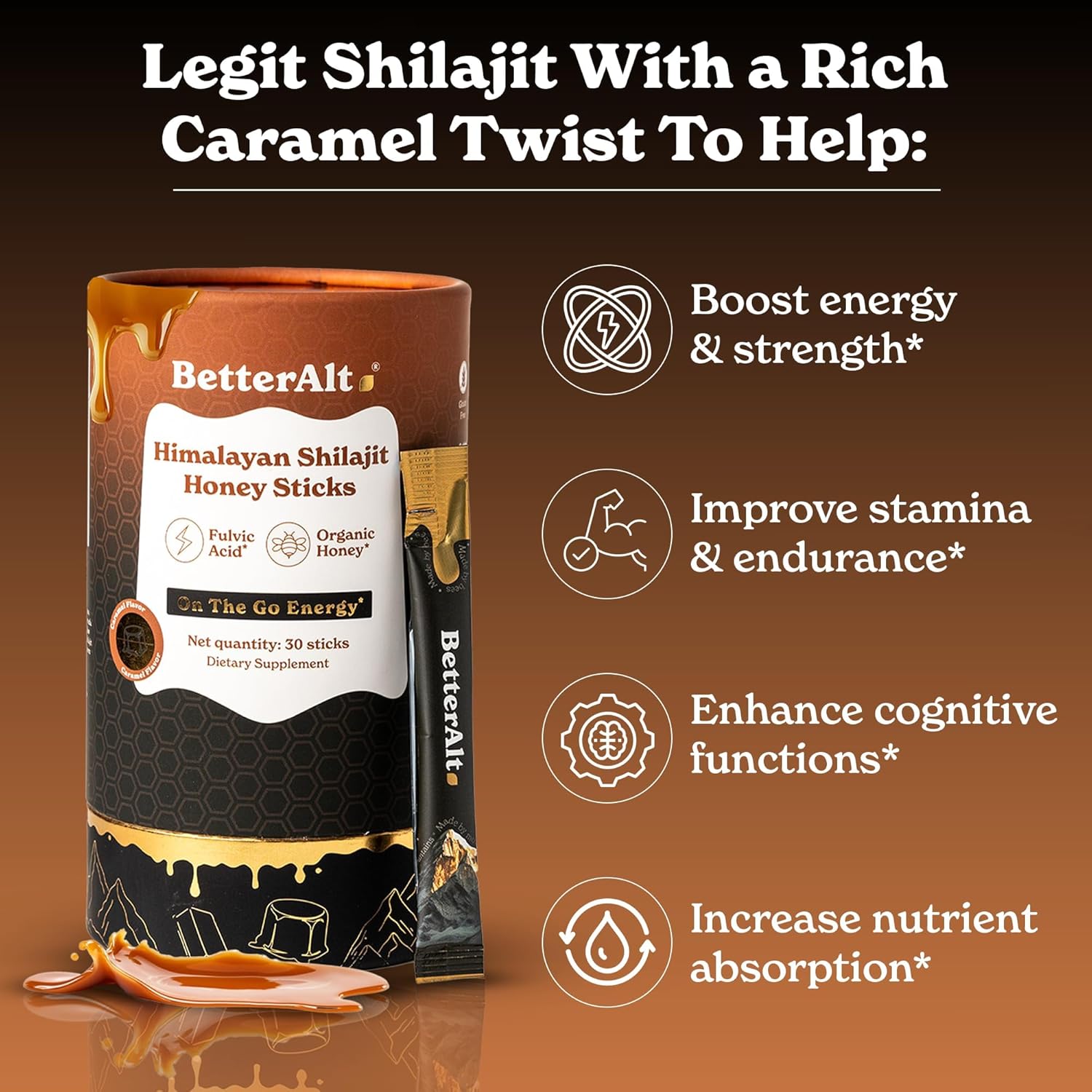 BetterAlt Himalayan Shilajit Honey Sticks-N101 Nutrition