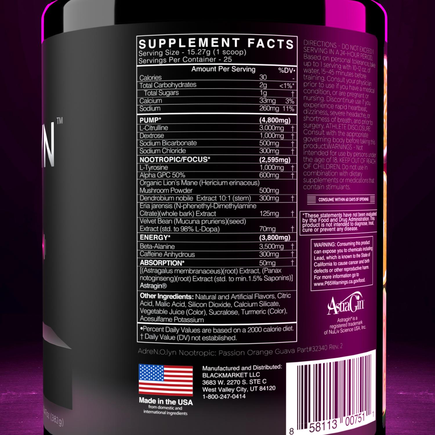 Blackmarket AdreN.O.lyn Nootropic-N101 Nutrition