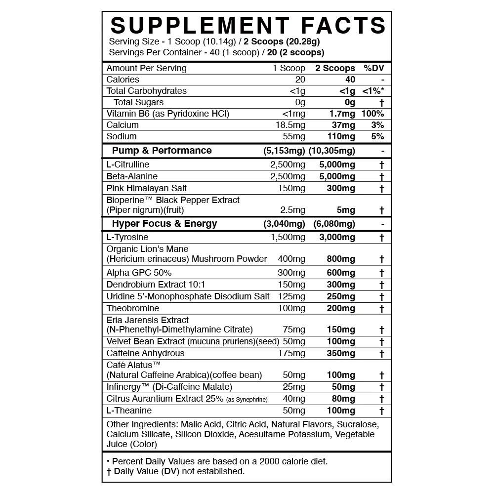 Blackmarket Rule-40 servings-Purge Pop-N101 Nutrition