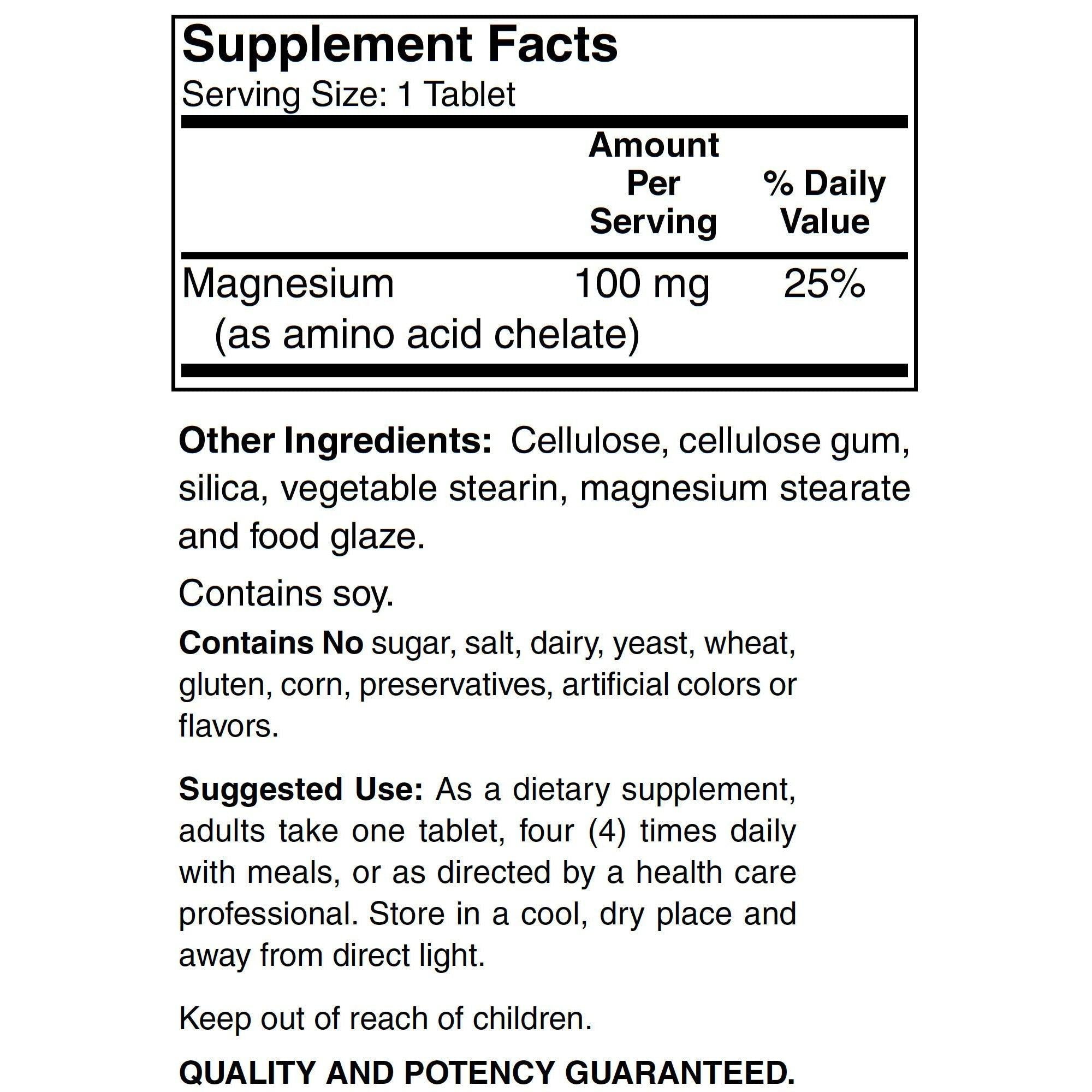 Blue Ridge Magnesium (Amino Acid Chelate)-100 tablets-N101 Nutrition