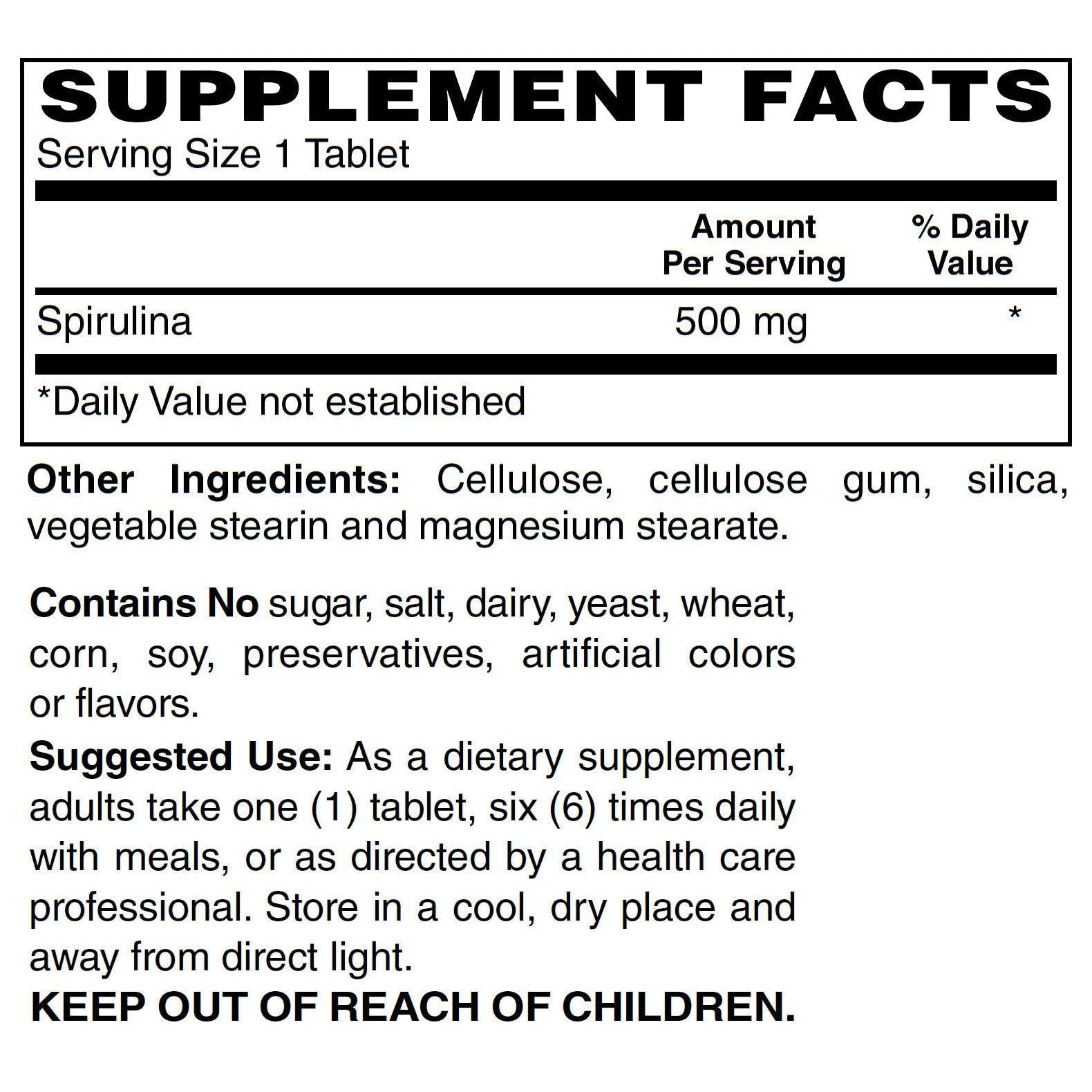 Blue Ridge Spirulina Blue Green Algae 500 mg-100 tablets-N101 Nutrition