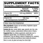 Blue Ridge Vitamins Vitamin D3 + K2 (125 mcg / 100 mcg)-60 vegetarian capsules-N101 Nutrition