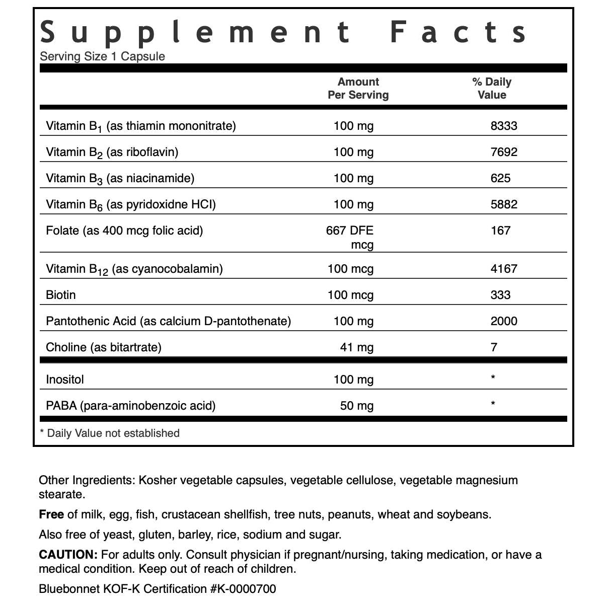 Bluebonnet B-Complex 100-100 vegetable capsules-N101 Nutrition