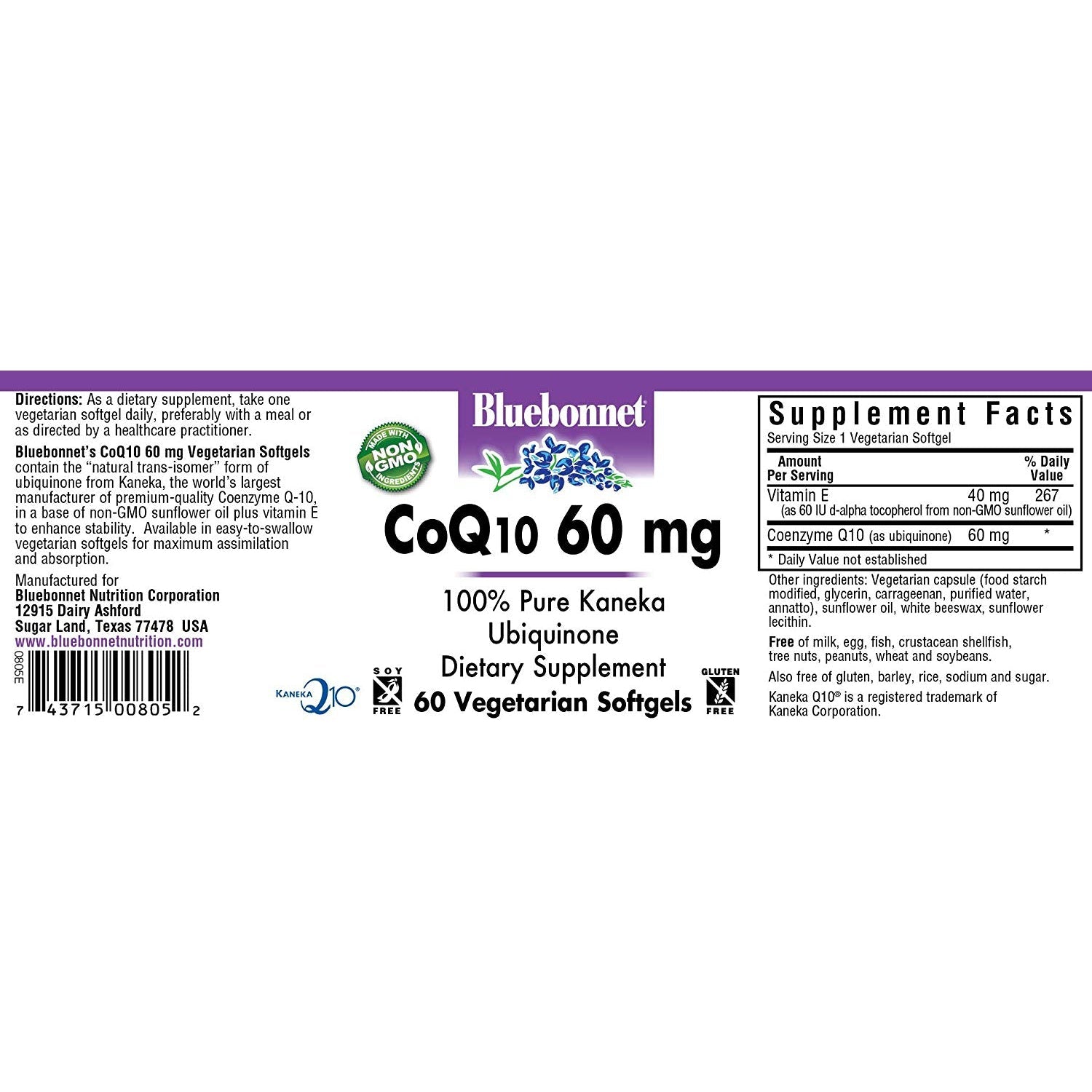 Bluebonnet CoQ10 - 60 mg-60 vegetarian softgels-N101 Nutrition