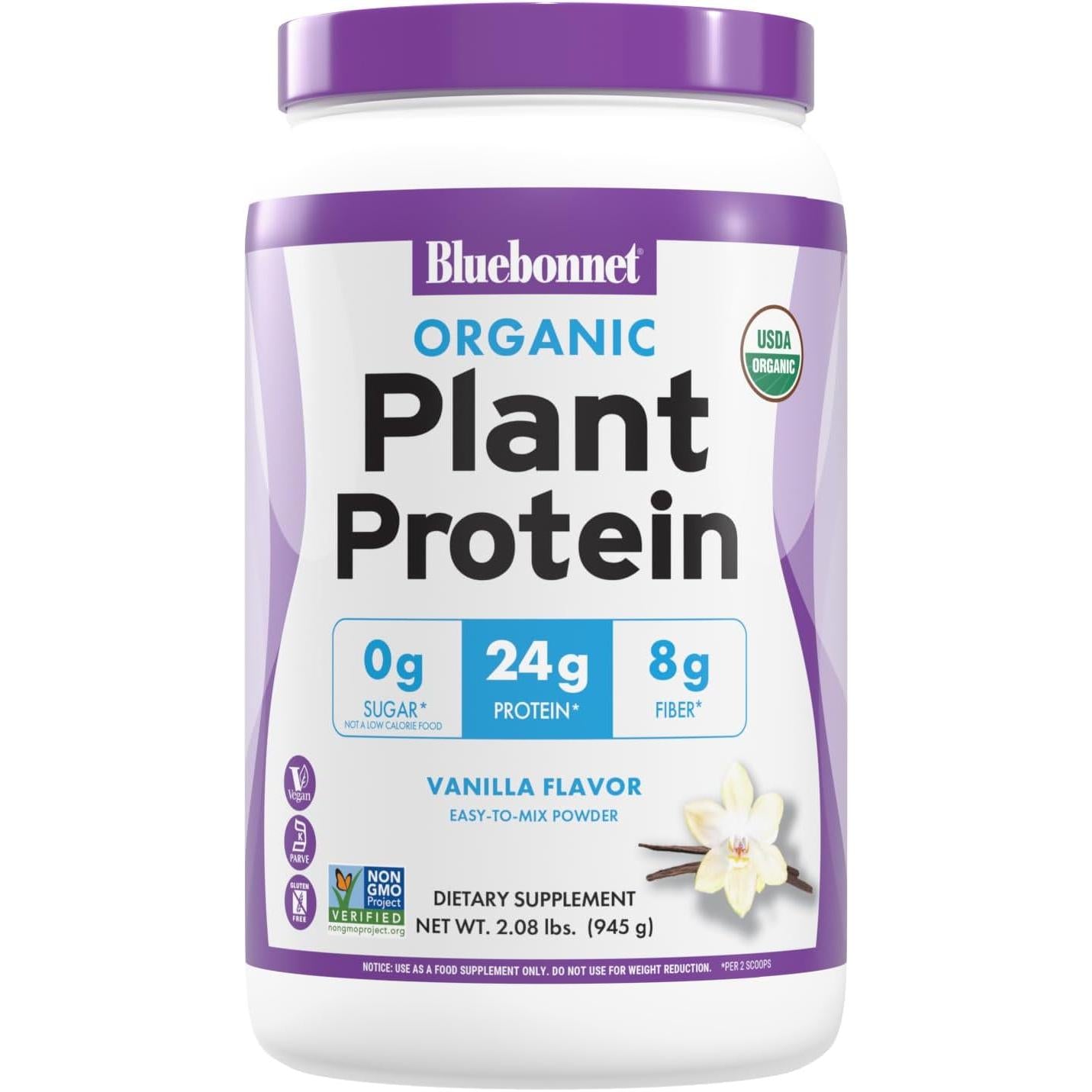 Bluebonnet Organic Plant Protein-2 lbs (945 g)-Vanilla-N101 Nutrition