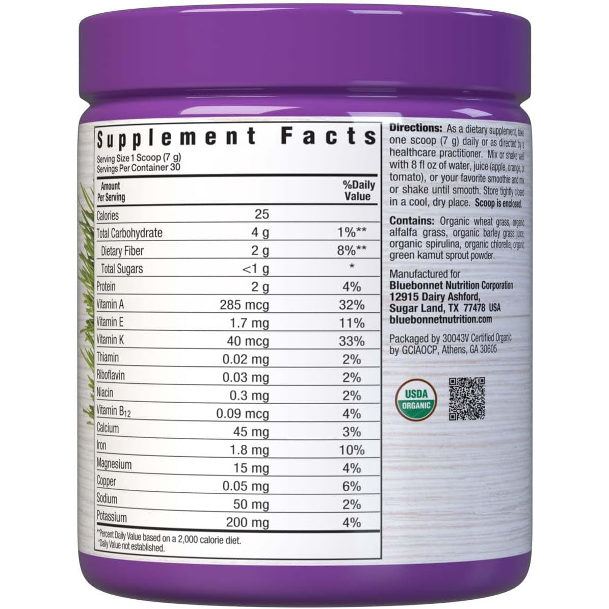 Bluebonnet Super Earth OrganicGreens Powder-7.4 oz (210 g)-N101 Nutrition