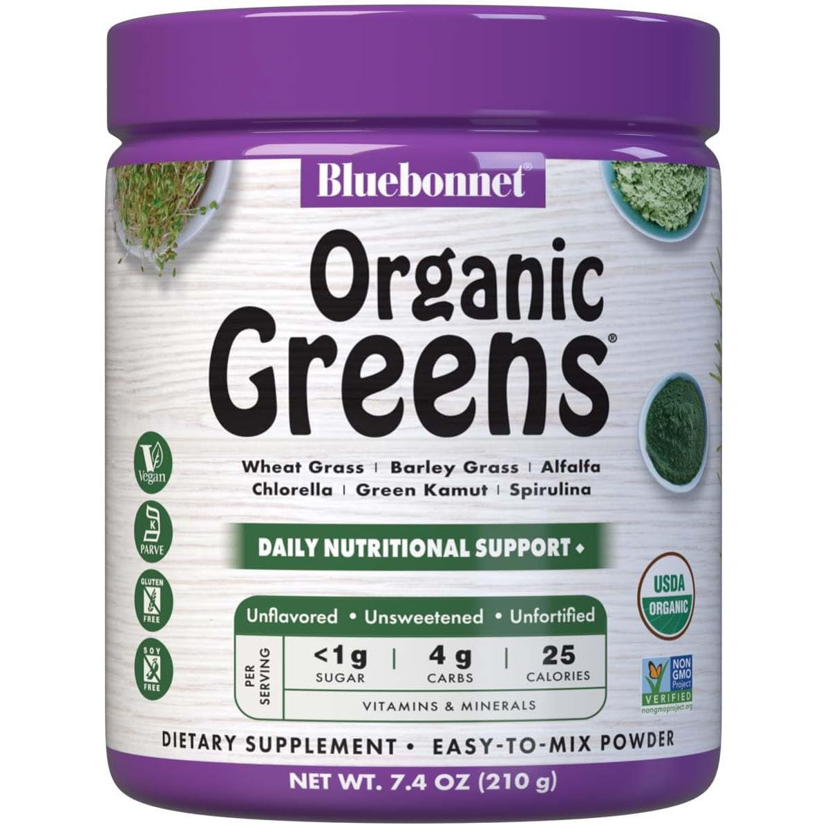 Bluebonnet Super Earth OrganicGreens Powder-7.4 oz (210 g)-N101 Nutrition