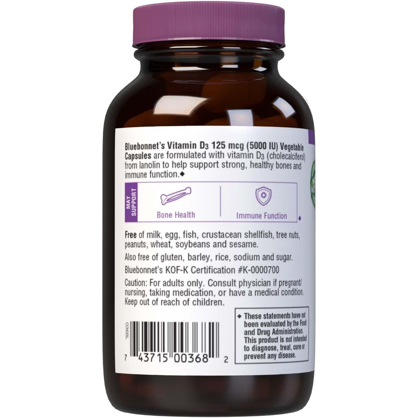 Bluebonnet Vitamin D3 5000 IU-60 vegetable capsules-N101 Nutrition