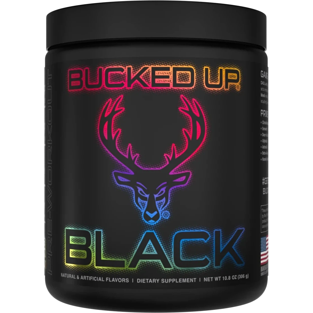 Bucked Up BLACK Pre-Workout-30 servings-Rainbow Rush (Peach-Strawberry-Kiwi)-N101 Nutrition