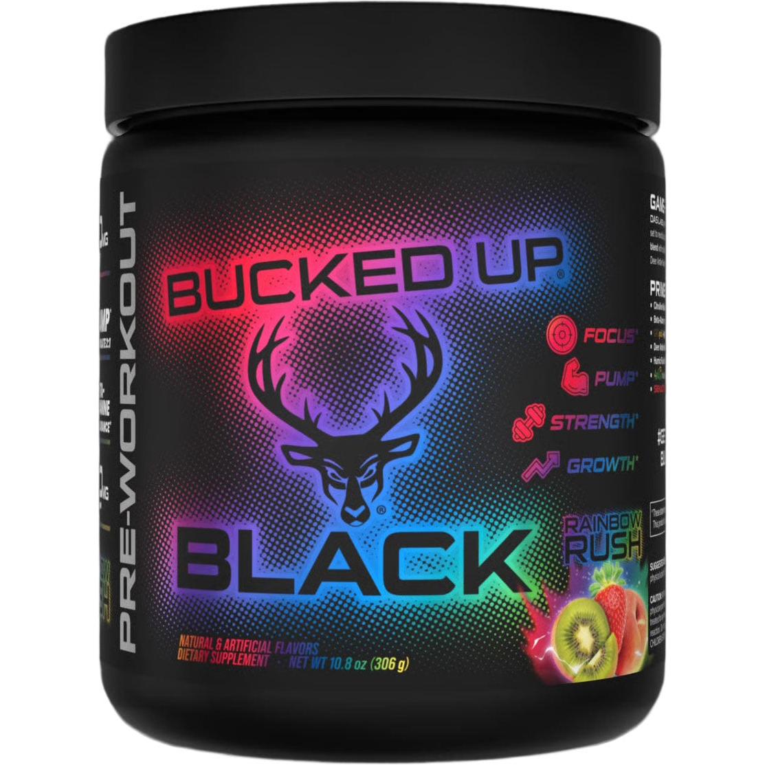 Bucked Up BLACK Pre-Workout-30 servings-Rainbow Rush (Peach-Strawberry-Kiwi)-N101 Nutrition