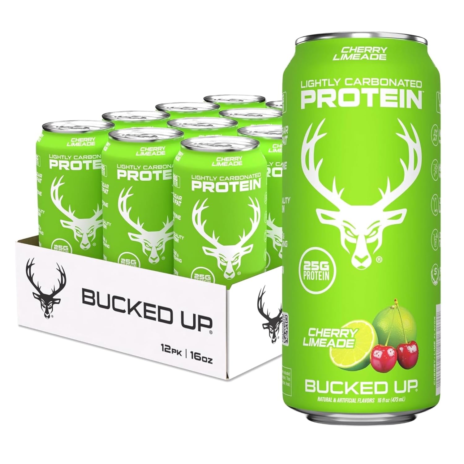 Bucked Up Lightly Carbonated Protein RTD-Case (12 cans)-Cherry Limeade-N101 Nutrition