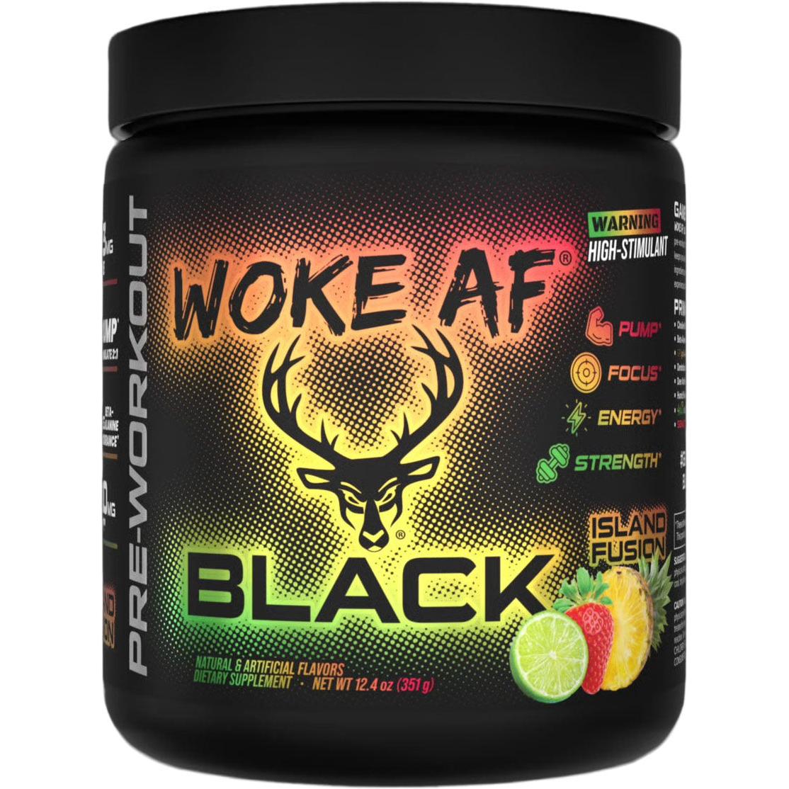 Bucked Up WOKE AF BLACK-30 servings-Island Fusion (Strawberry-Pineapple-Lime)-N101 Nutrition