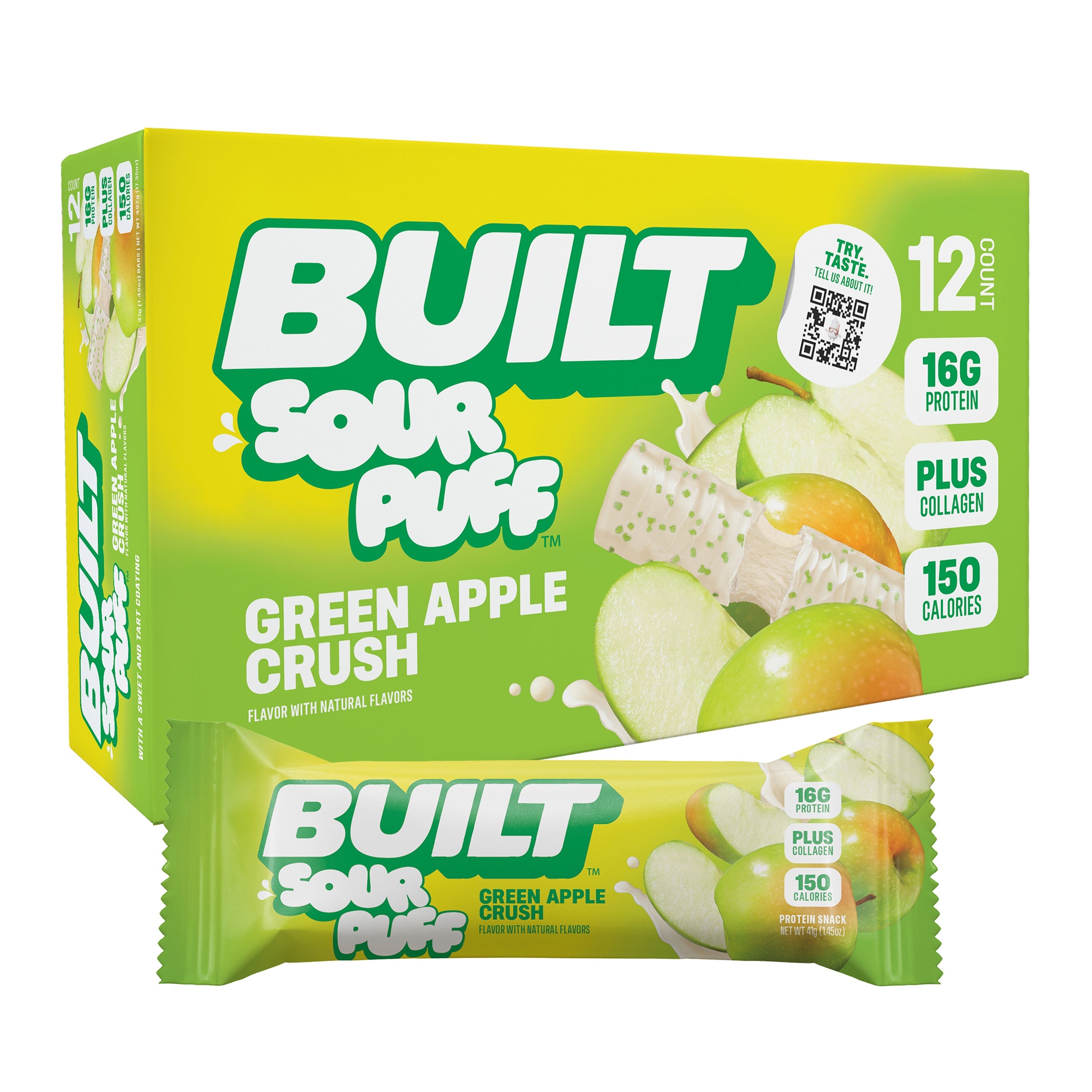 BUILT Sour Puff Bar-Box (12 bars)-Green Apple Crush-N101 Nutrition