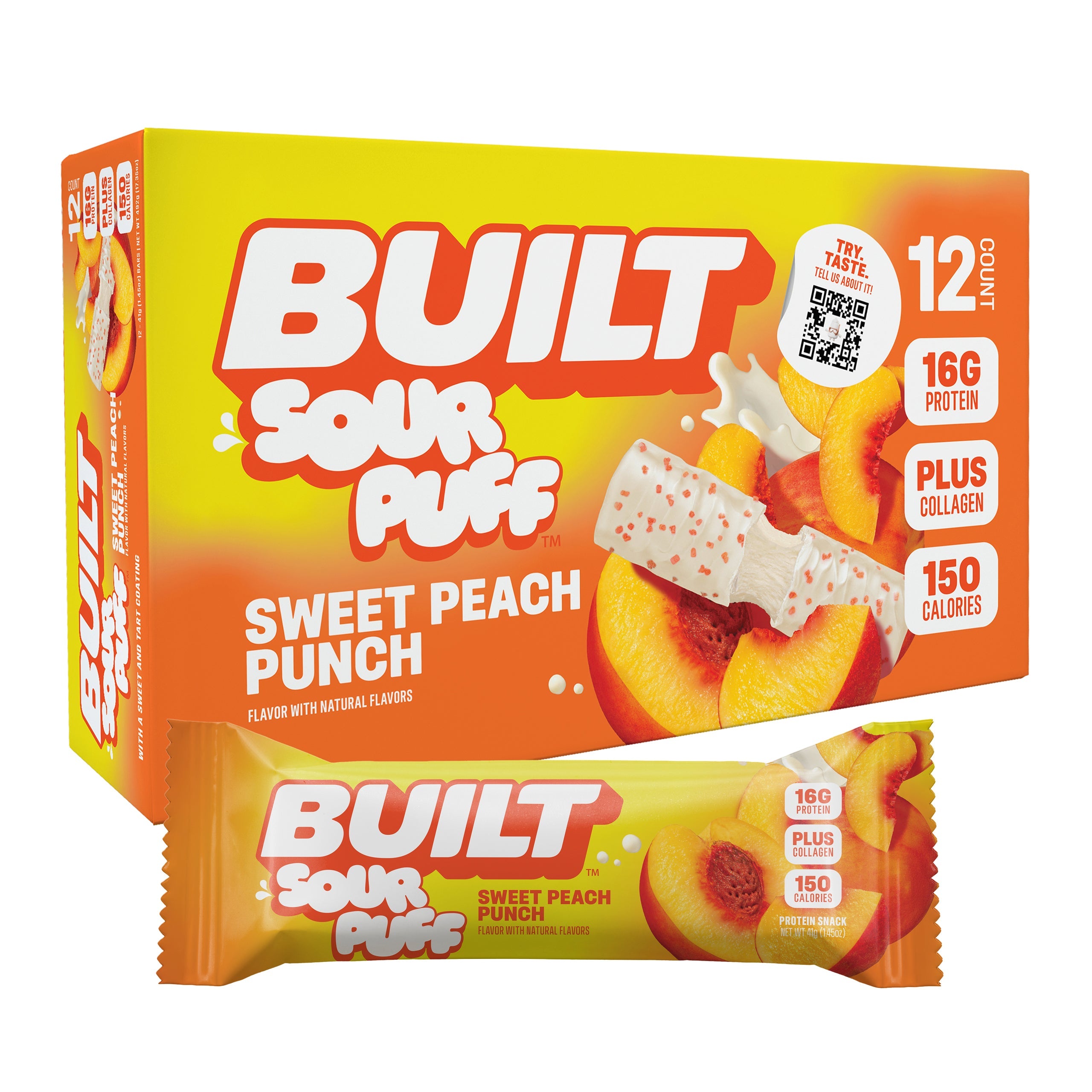 BUILT Sour Puff Bar-Box (12 bars)-Sweet Peach Punch-N101 Nutrition