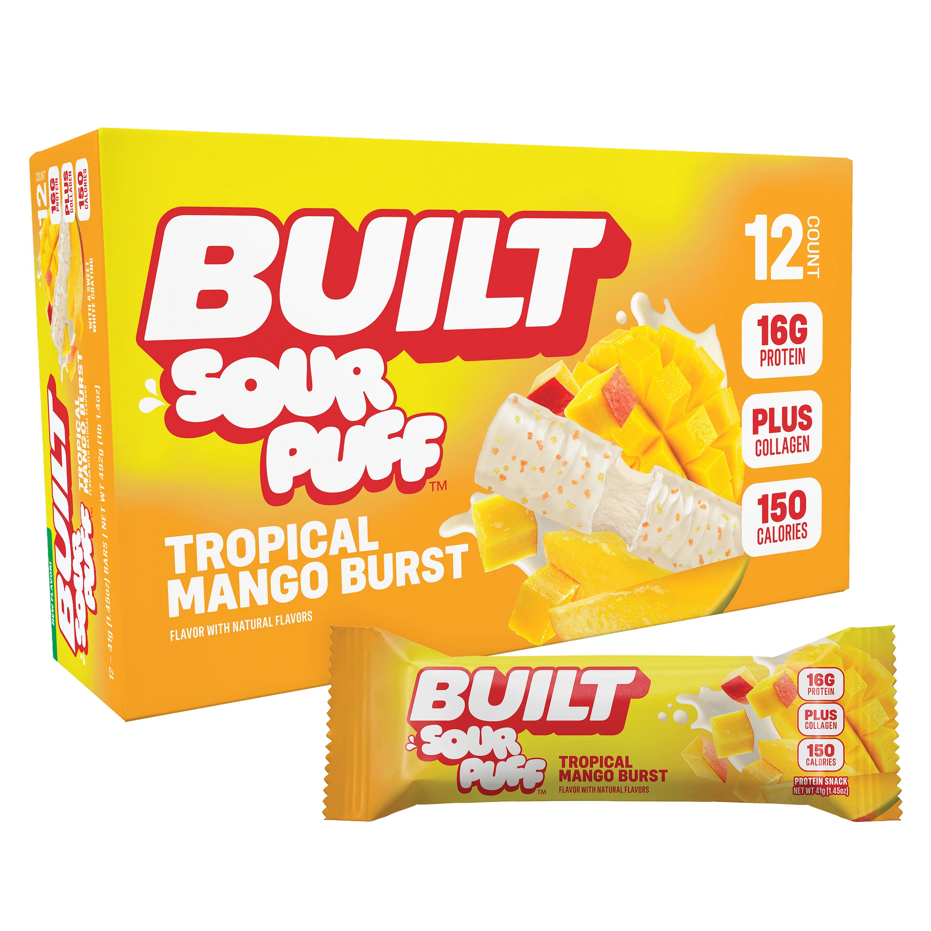BUILT Sour Puff Bar-Box (12 bars)-Tropical Mango Burst-N101 Nutrition