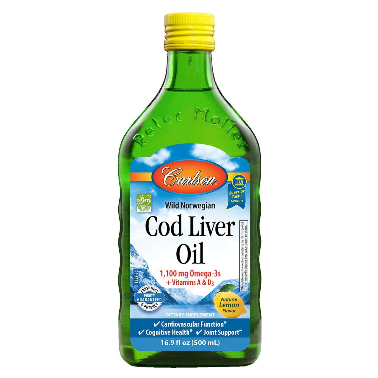 Carlson Cod Liver Oil Liquid-16.9 fl oz (500 mL)-Lemon-N101 Nutrition