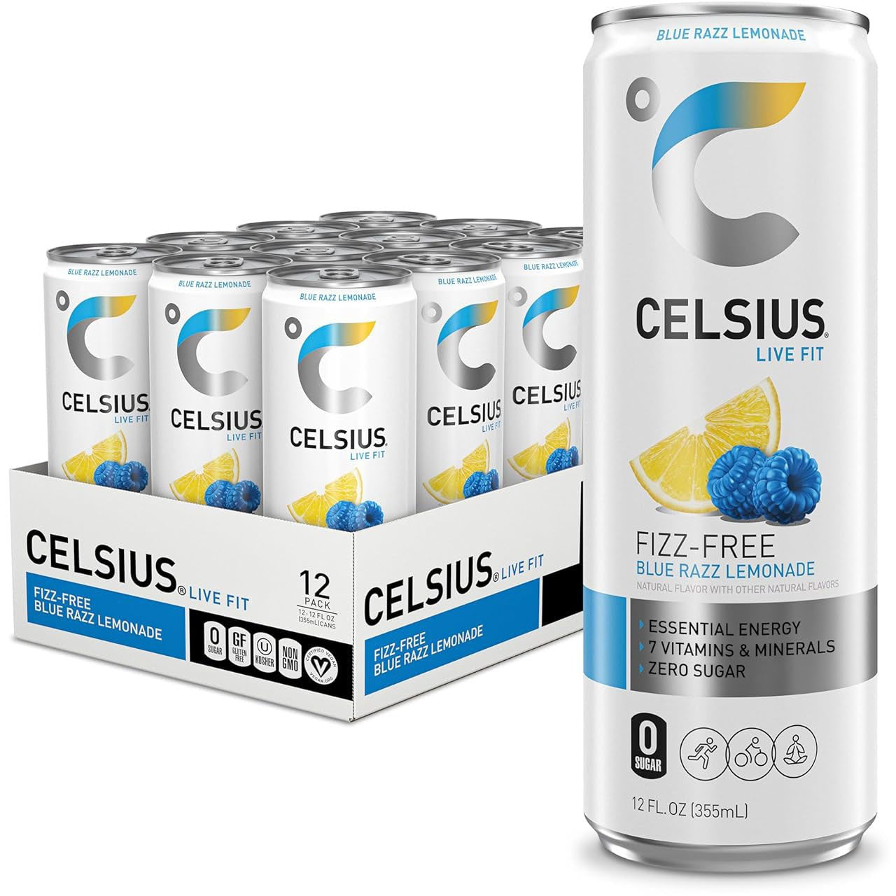 Celsius Energy Drink-Case (12 cans)-Fizz-Free Blue Razz Lemonade-N101 Nutrition