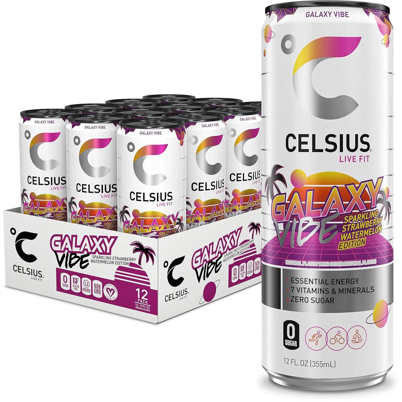 Celsius Energy Drink-Case (12 cans)-GALAXY VIBE Sparkling Strawberry Watermelon-N101 Nutrition