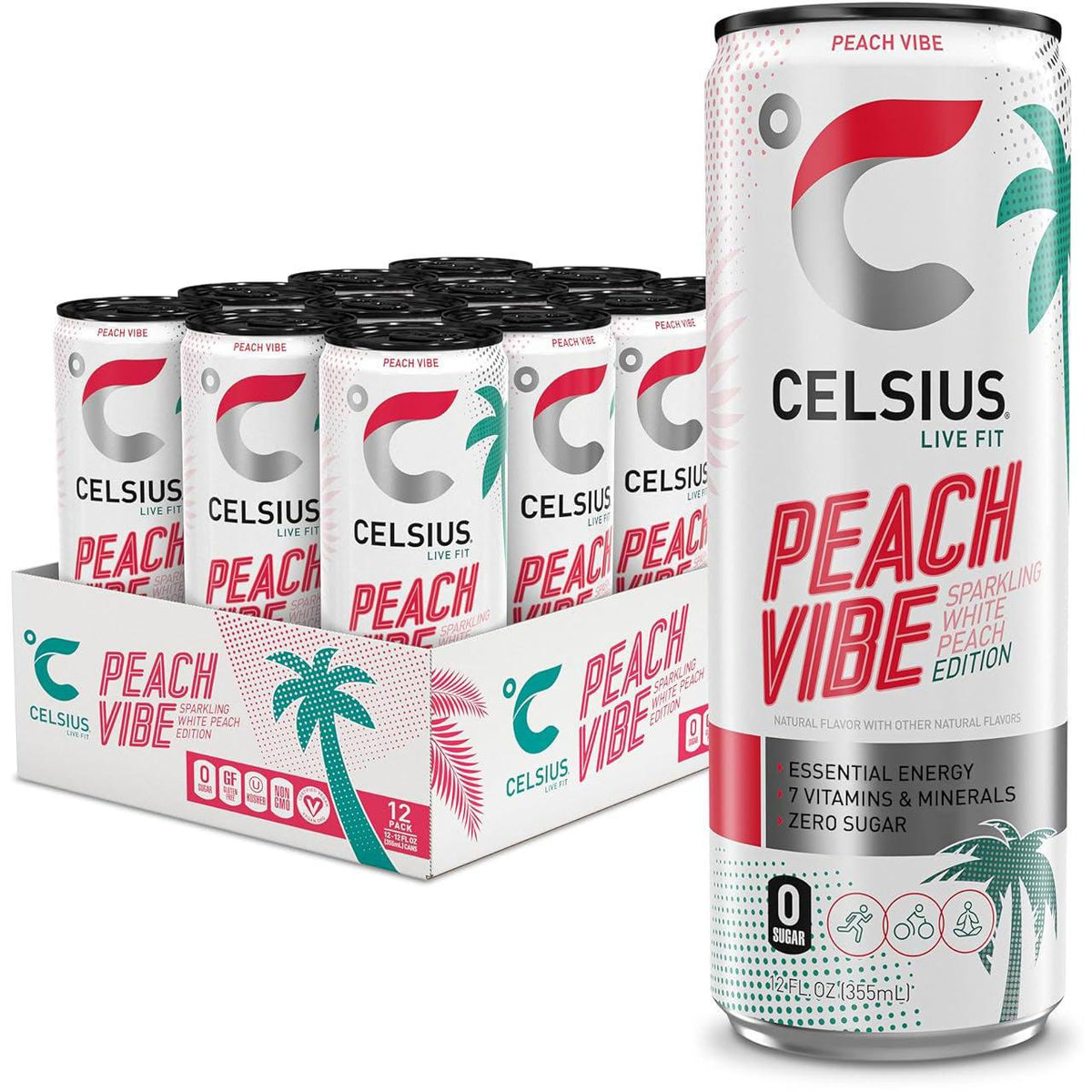 Celsius Energy Drink-Case (12 cans)-PEACH VIBE Sparkling White Peach-N101 Nutrition
