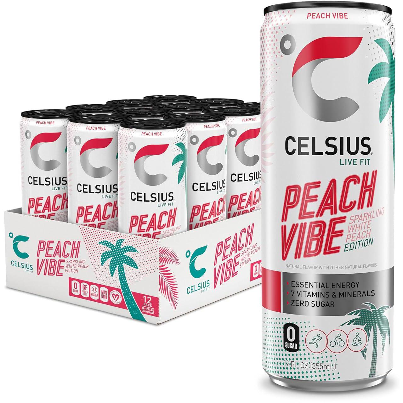 Celsius Energy Drink-Case (12 cans)-PEACH VIBE Sparkling White Peach-N101 Nutrition