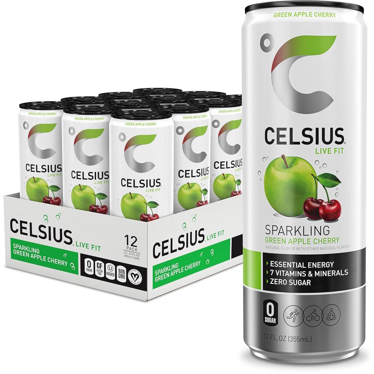 Celsius Energy Drink-Case (12 cans)-Sparkling Green Apple Cherry-N101 Nutrition