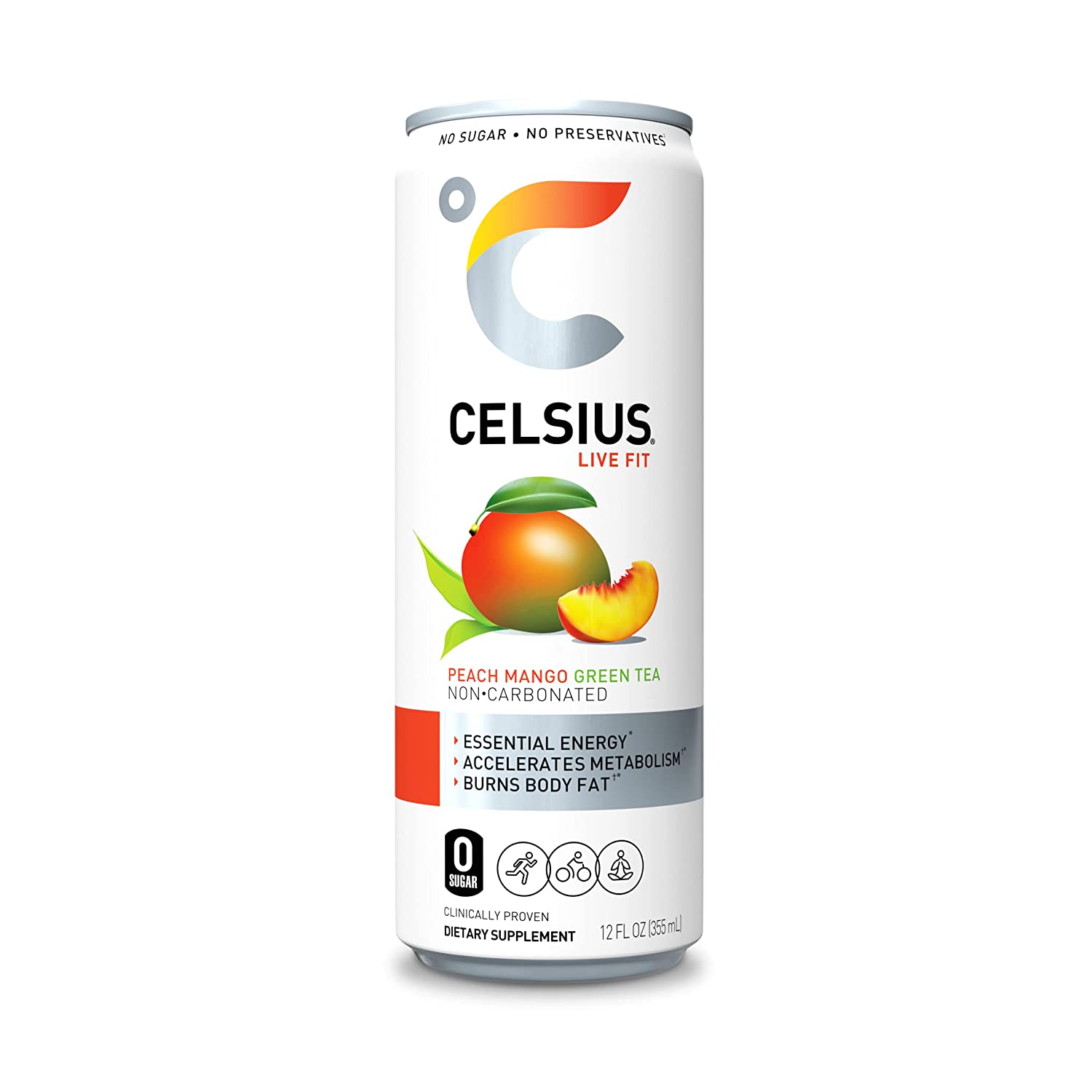 Celsius Energy Drink-Single (12 fl oz / 355 mL)-Fizz-Free Peach Mango Green Tea-N101 Nutrition