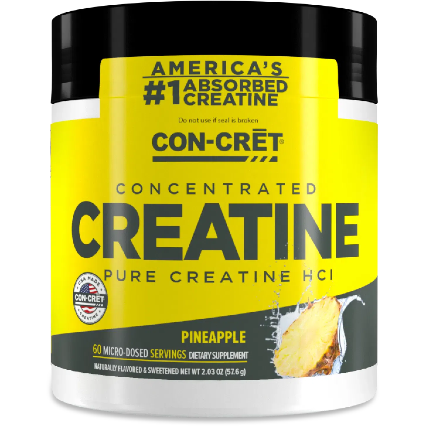 CON-CRET Patented Creatine HCl Powder-60 servings-Pineapple-N101 Nutrition
