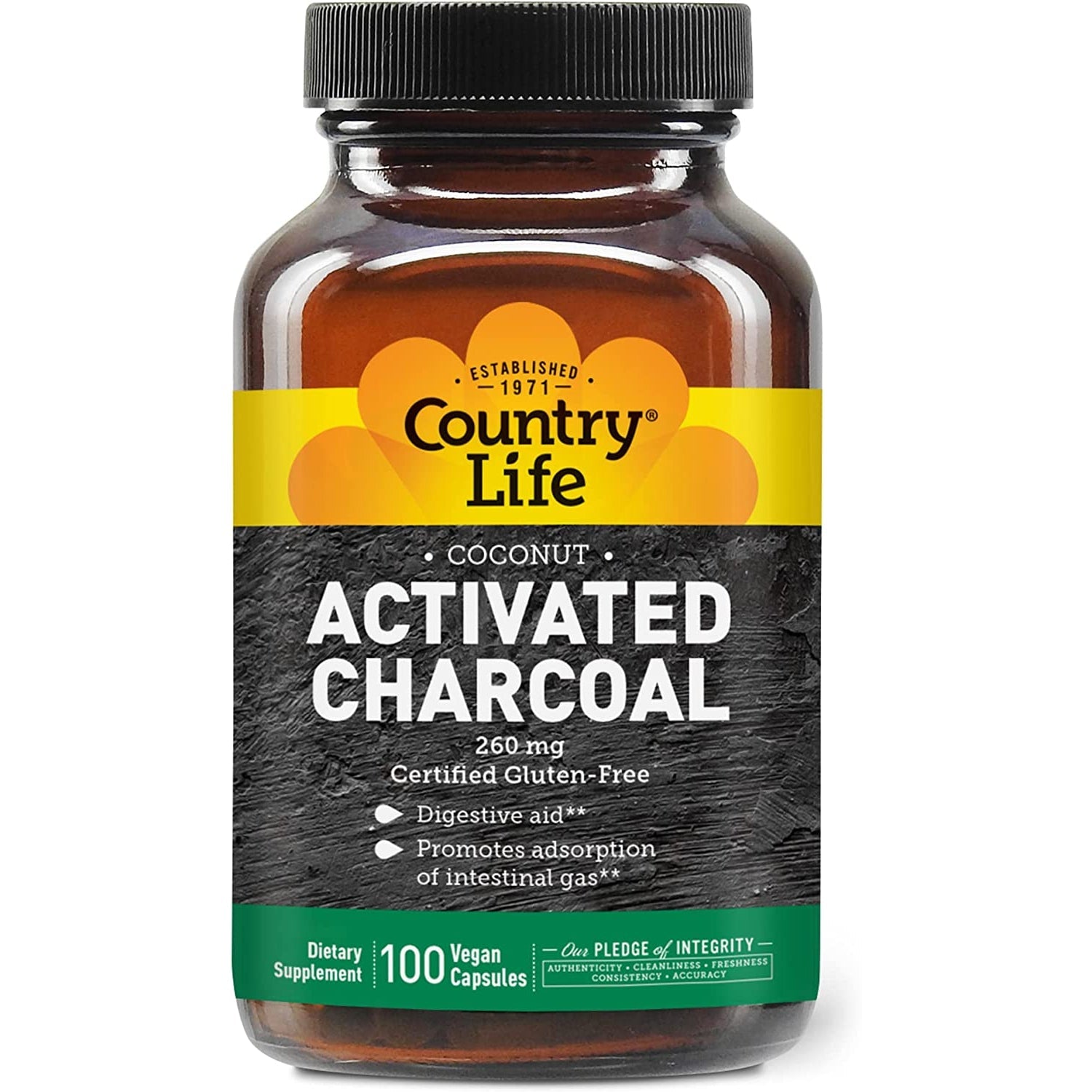 Country Life Activated Charcoal-100 vegan capsules-N101 Nutrition