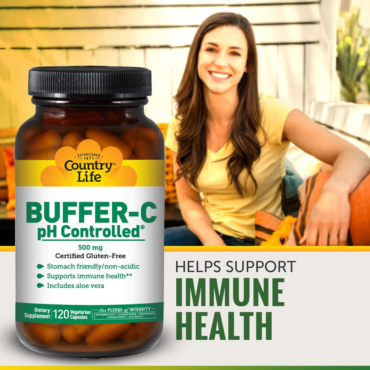 Country Life Buffer-C pH Controlled Vitamin C 500 mg-120 vegetarian capsules-N101 Nutrition