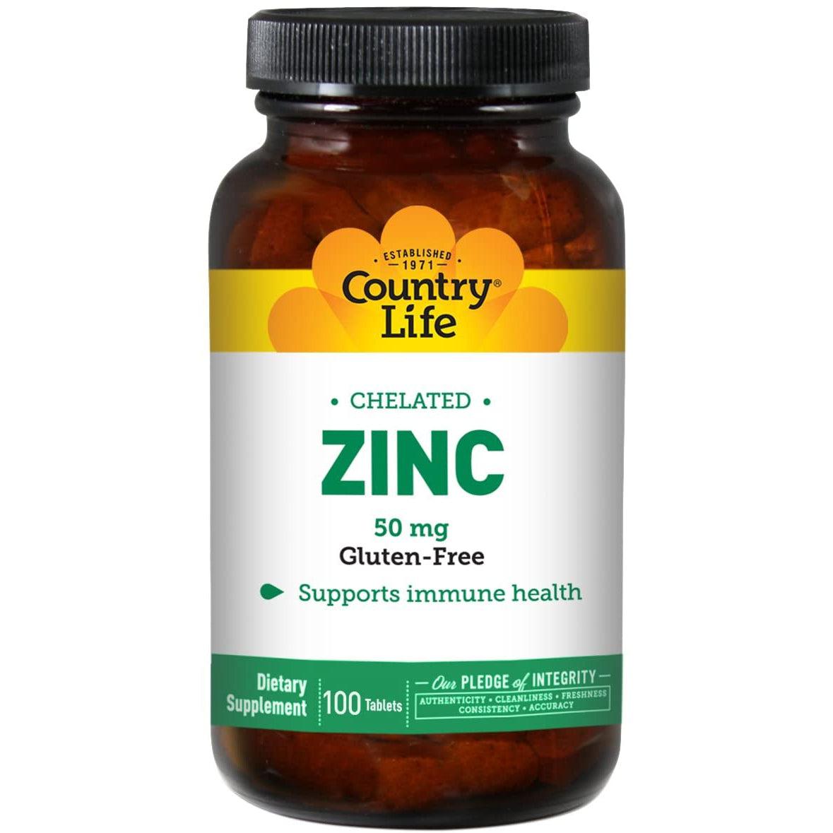 Country Life Chelated Zinc 50 mg-100 tablets-N101 Nutrition