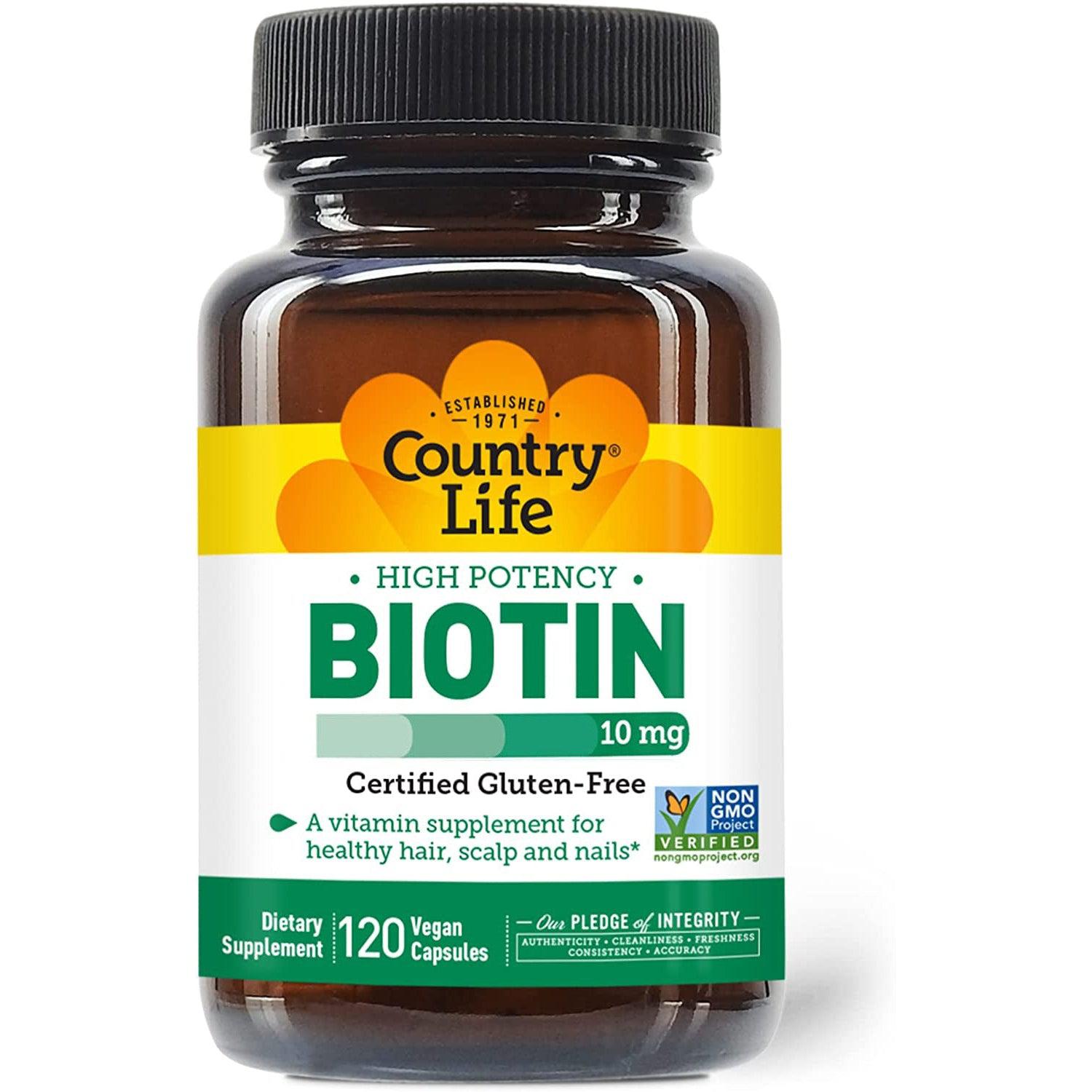 Country Life High Potency Biotin 10 mg-120 vegan capsules-N101 Nutrition