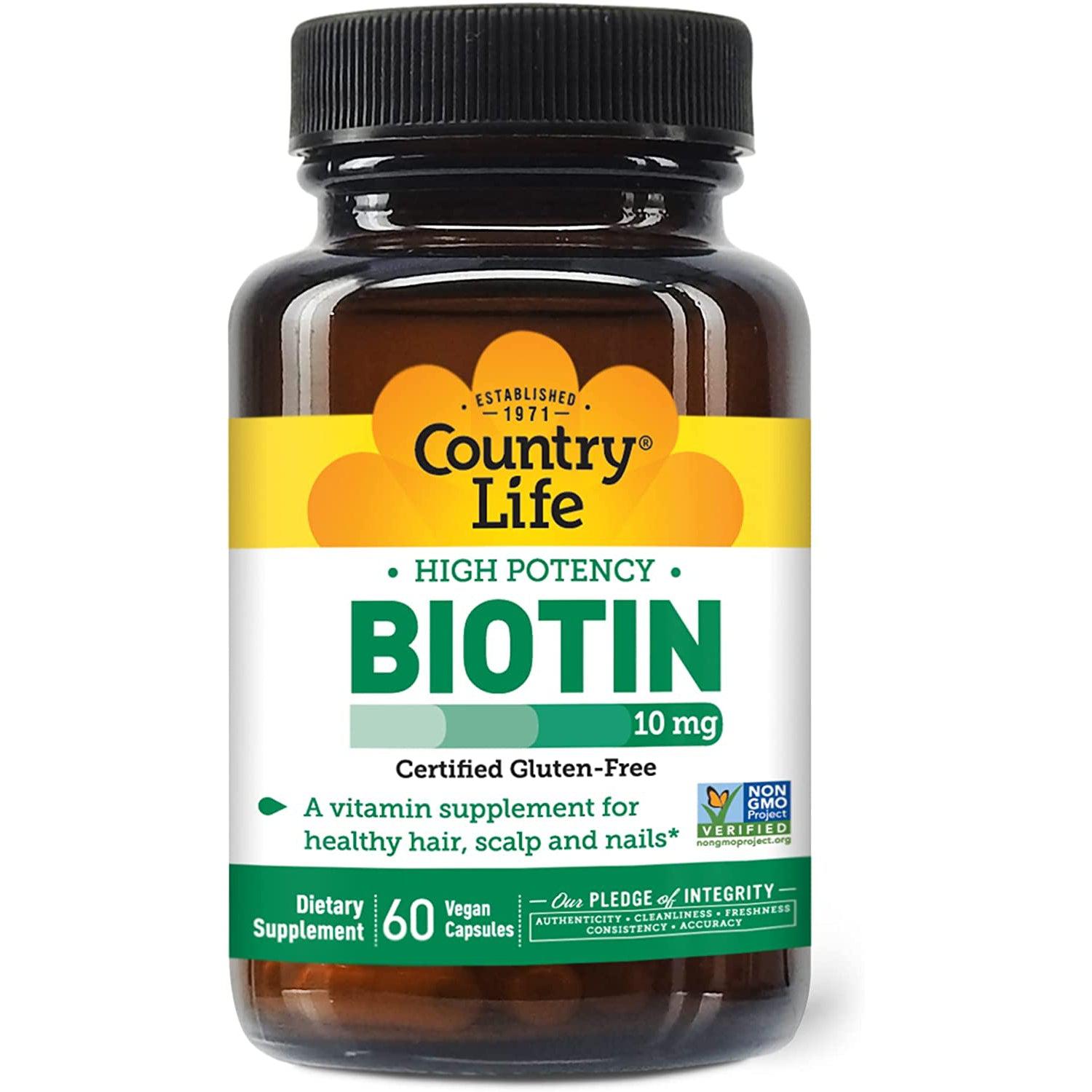 Country Life High Potency Biotin 10 mg-60 vegan capsules-N101 Nutrition