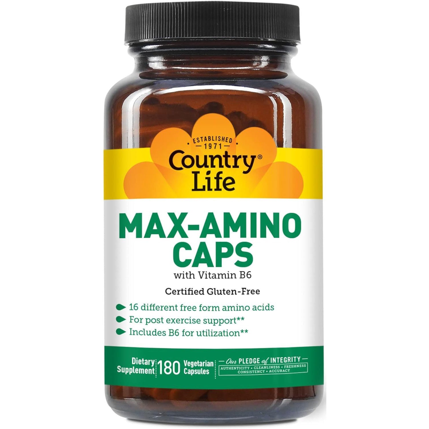 Country Life Max-Amino Caps-180 vegetarian capsules-N101 Nutrition