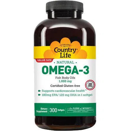 Country Life Omega-3 Fish Body Oils 1000 mg-300 softgels (BEST BY 08/26 - FINAL SALE / NO RETURNS)-N101 Nutrition